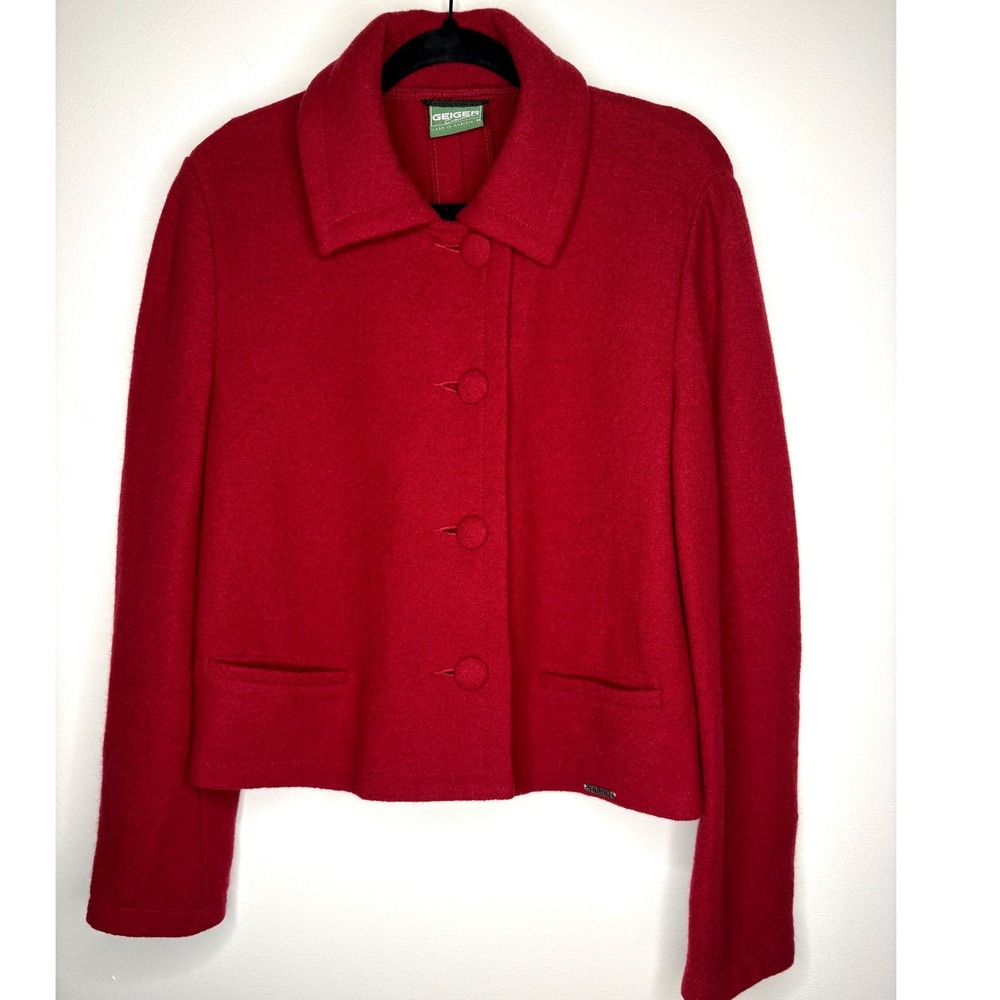 Geiger Collections Vintage Boiled Wool Jacket Red Pure Wool Austria EU38 US 8